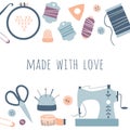 Made with love. Hobby tools poster. Handmade Kit Icons Set Royalty Free Stock Photo